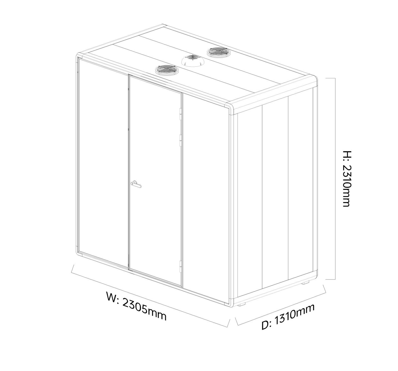 Fortress ML collaboration pod dimensional drawing — full renderings coming soon