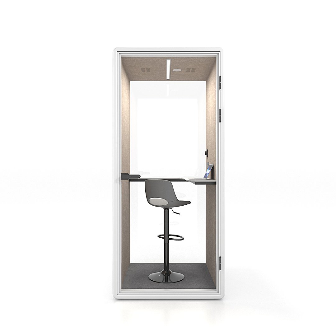 Fortress S solo soundproof pod in white with tan interior